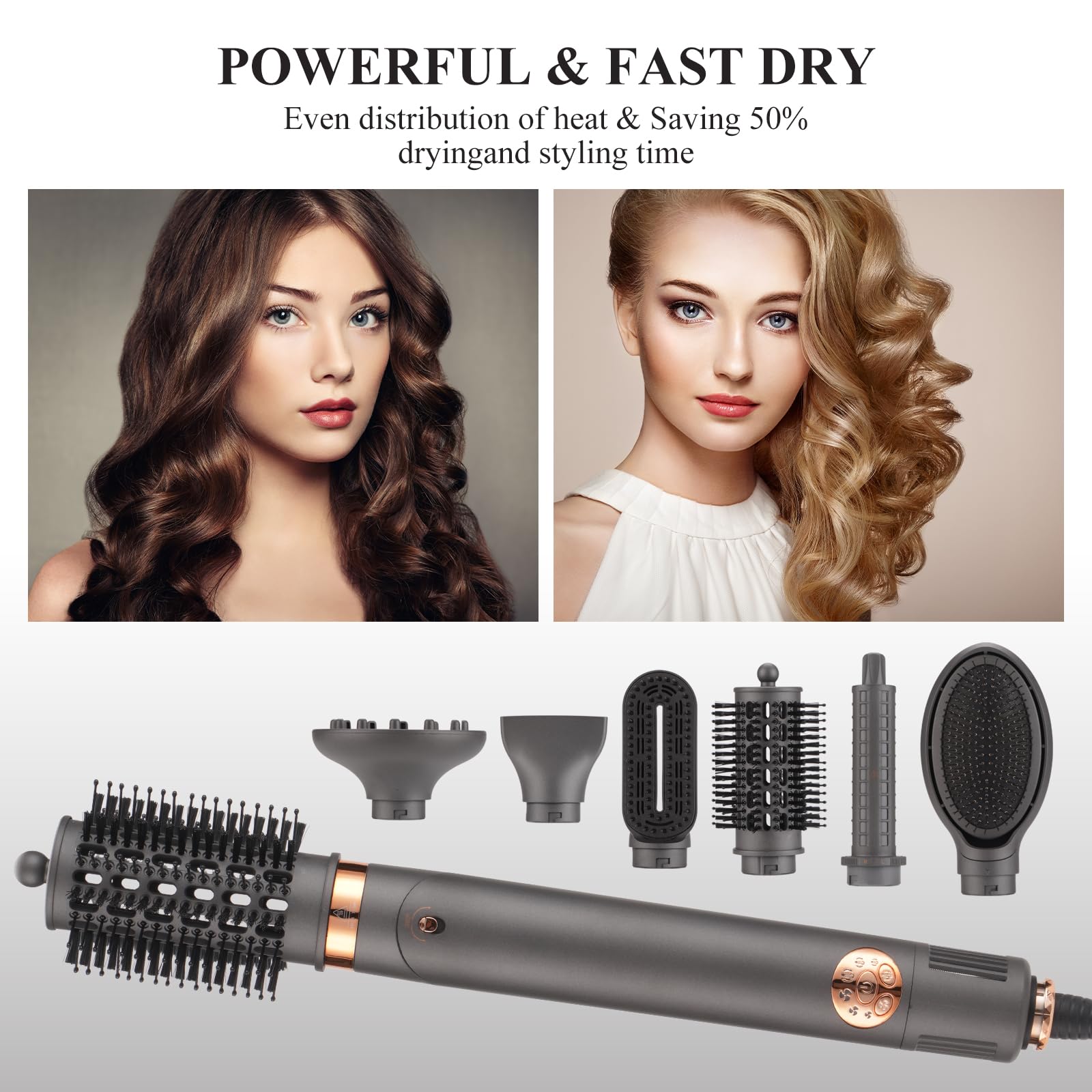 BESTBOMG Air Styler 6 in 1 Modellatori ad Aria Calda, 110000 RPM Hair Styler Spazzola Asciugacapelli Multifunzione, Ferro Arricciacapelli ad Aria Calda Automatico, Spazzola per Lisciare i Capelli