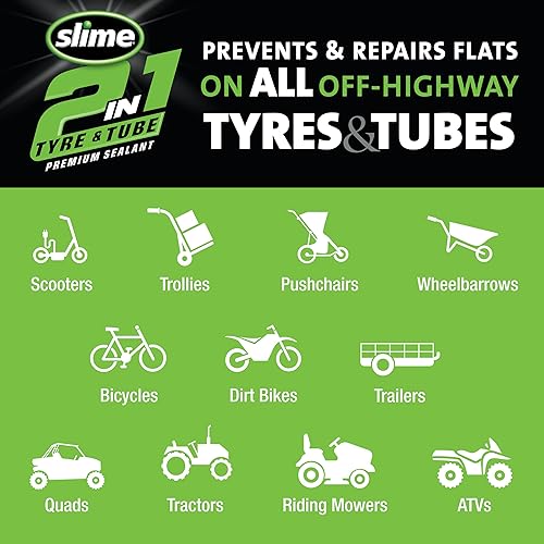 Slime 10194-51, 2-in-1 Tyre & Tube Sealant Puncture Repair Sealant, Premium, Prevent and Repair, Suitable for all Off-Highway Tyres and Inner Tubes, Non-Toxic, 946ml (32oz) bottle - 5