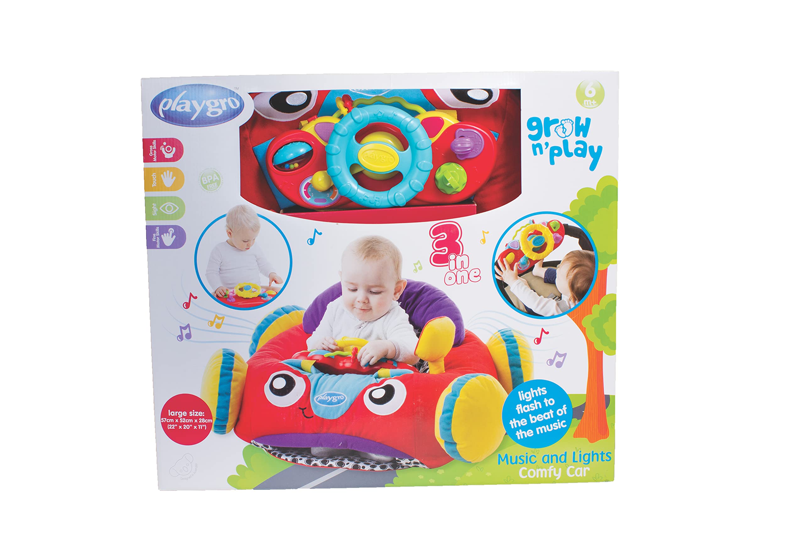 Playgro Auto di Peluche con Musica ed Effetti di Luce, in una Confezione Sostenibile che Può Essere Spedita