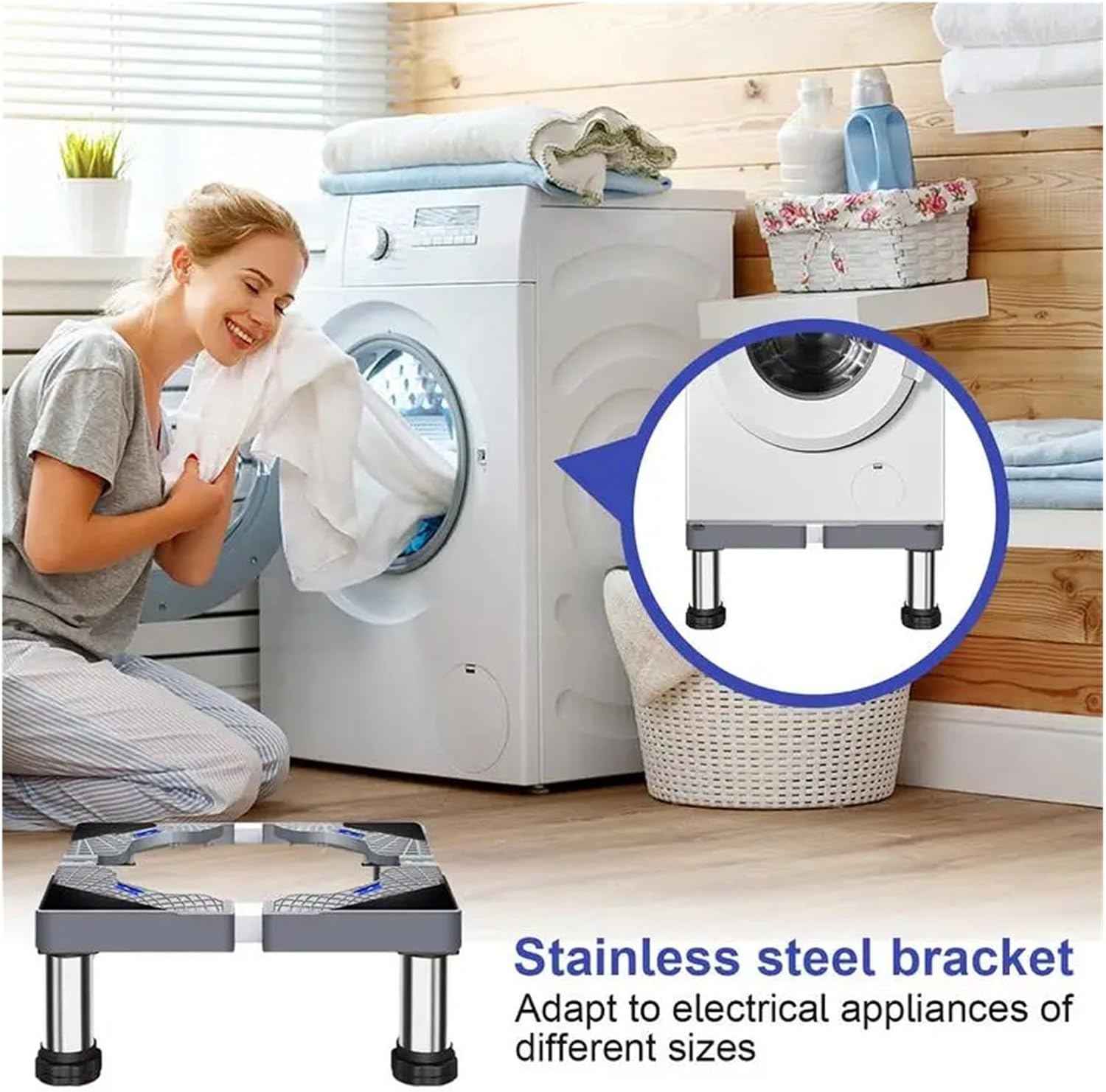 Washing Machine Stand Movable Refrigerator Raised Base Adjustable Washer Dryer Pedestal Heavy Duty Home Appliance Accessories, Black bracket, chen88803jiq