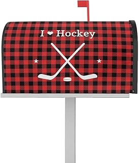 Mailbox Cover Magnetic Hockey Sports Star Red Buffalo Plaid Mailbox Covers Standard Size 21x18in,Mailbox Covers Wrap Post Letter Box Cover for Garden Yard Outdoor Decor Black Check White Shadow
