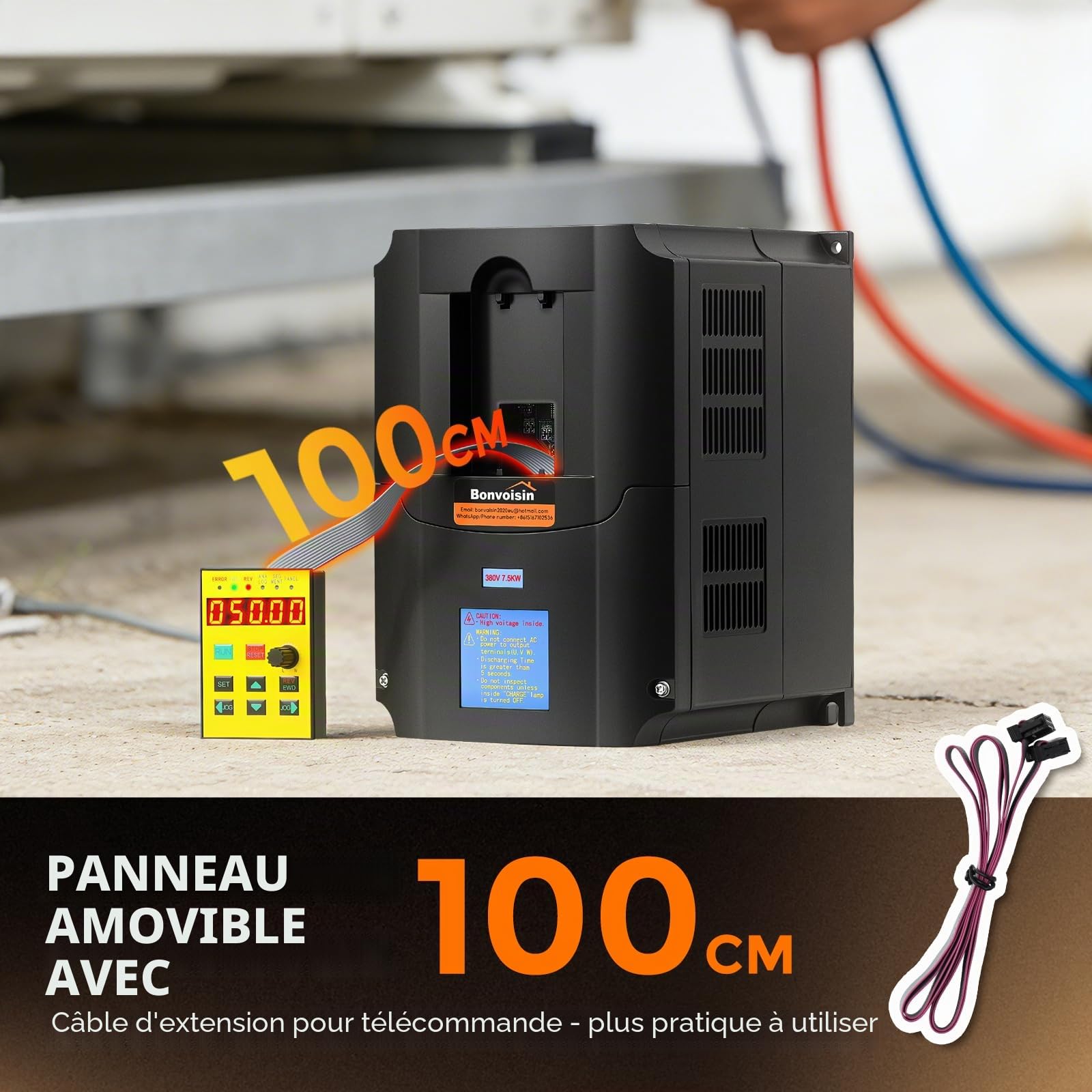 Bonvoisin Variateur De Fréquence VFD, 380v 7.5kw, Entrée Triphasée | 10 HP, Régulateur De Vitesse, Pour Moteur De Broche CNC Et Moteurs Industriels, Câble De Commande De 100 Cm Inclus