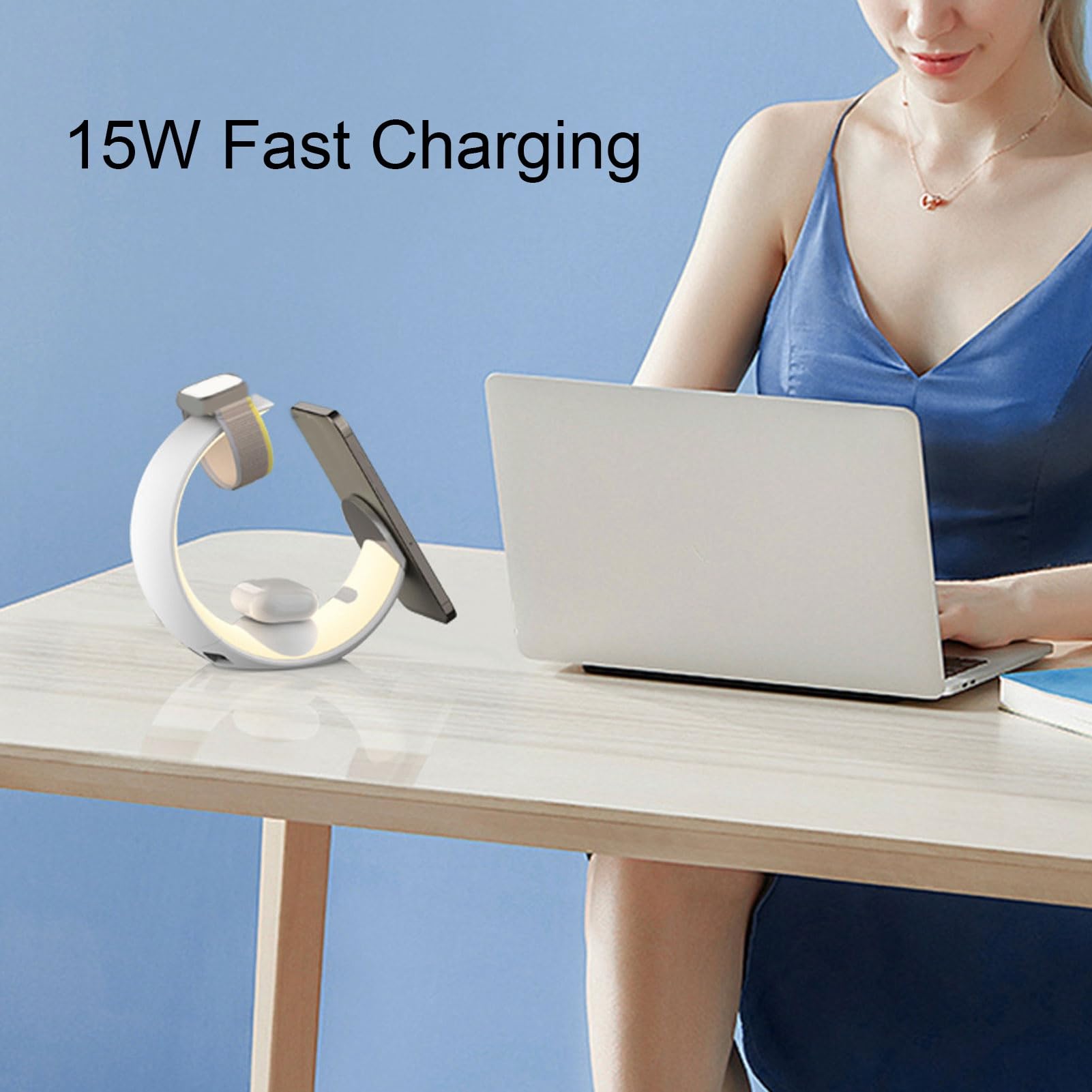 Stazione di Ricarica Wireless 4 in 1 Design Elegante con Ricarica Rapida per L'uso in Ufficio Domestico Materiale ABS