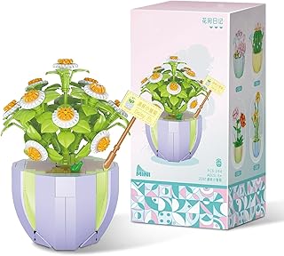 لعبة مكعبات بناء باقة زهور من تويز لاند، طقم مكعبات صناعية صغيرة يمكنك تركيبها بنفسك، لعبة نبات بونساي، ديكور للمنزل والمكتب، أبيض (دايزي)، 284 قطعة