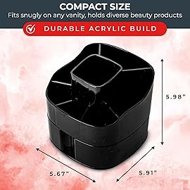 Masirs Small Rotating Makeup Organizer - Mini Yet Spacious Cosmetic Storage Solution with Multiple Compartments - The Perfect Spinning Make-Up Caddy for Vanity or Bathroom Counter (Square - Black)