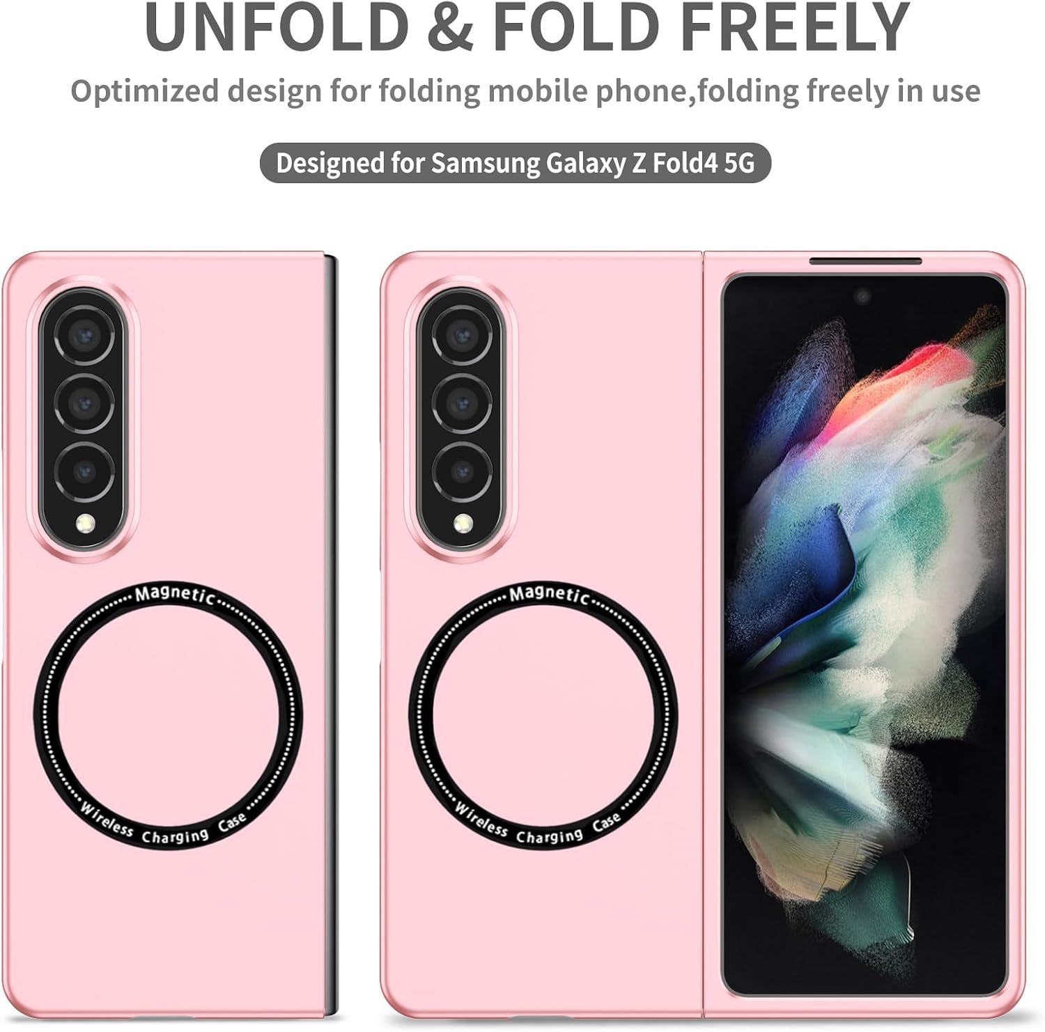 Magnetic Phone Case for Samsung Galaxy Z Fold 4,Folding Phone Case Shockproof Cover Protection for Samsung Galaxy Z Fold 4 (Pink) image 3