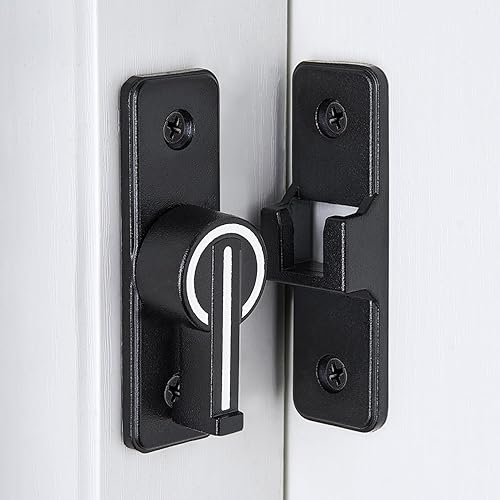 Miniatura 5 de Paquete de 2 pestillos para puerta de granero de 90 grados, color negro luminoso, cerraduras de puerta corrediza pesadas, cerradura de puerta