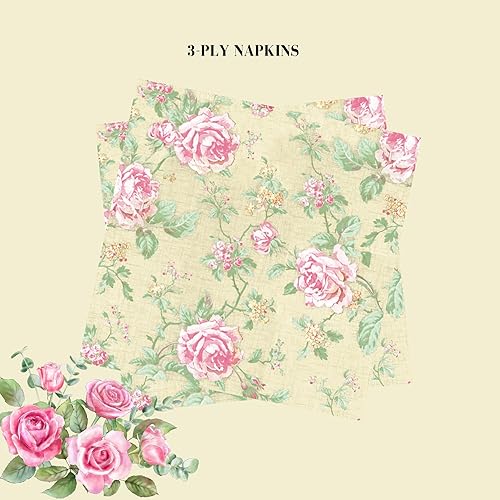 Miniatura 4 de Servilletas de papel de 20 unidades de 13 x 13 pulgadas, 3 capas con patrones estampados de rosas, servilletas de cóctel para arte, cena y fiesta