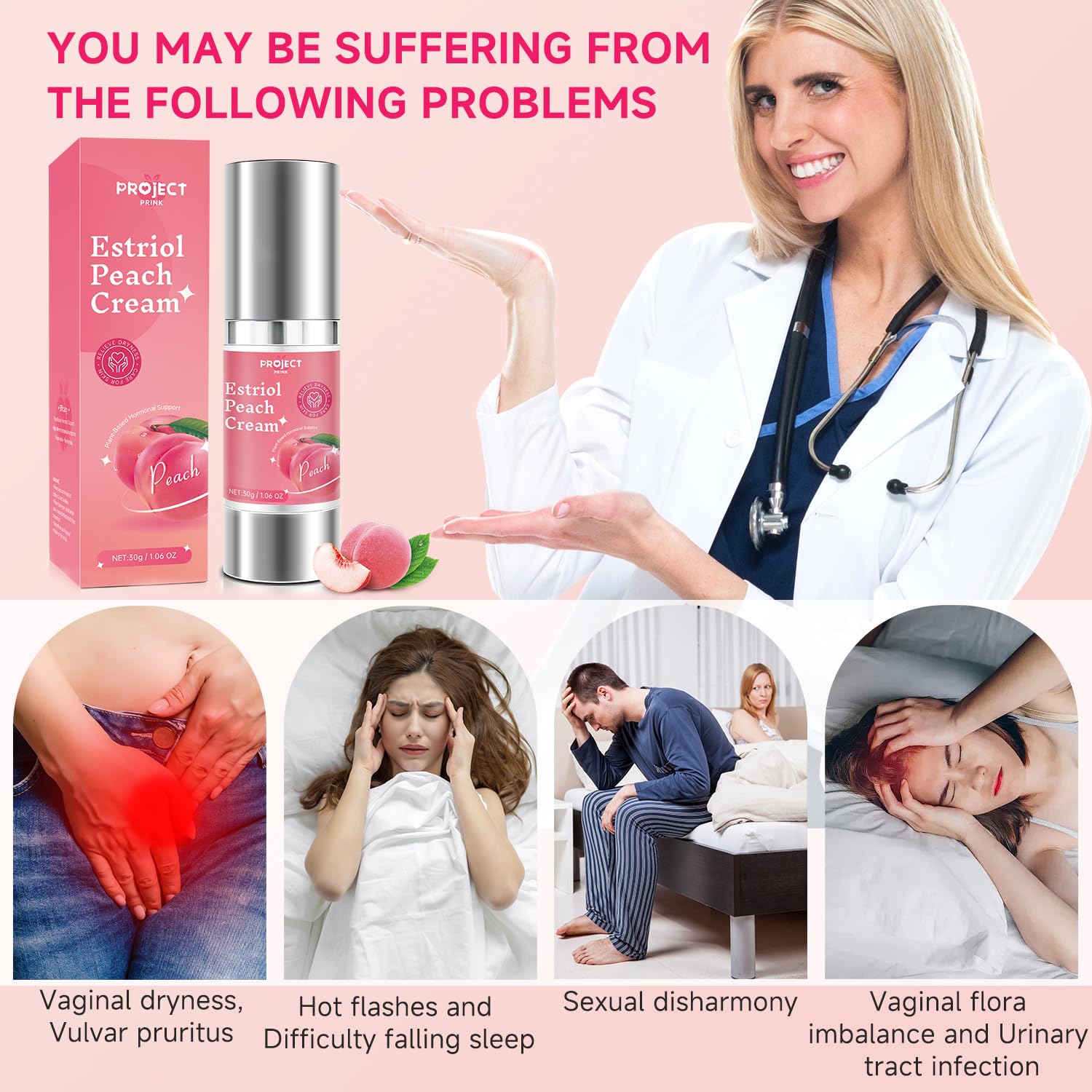 Silky Peach Cream for Women, Vaginal Estrogen Cream for Women Hormone Balance, Relief Menopause Vaginal Dryness & Vaginal Itching (1 fl.oz)
