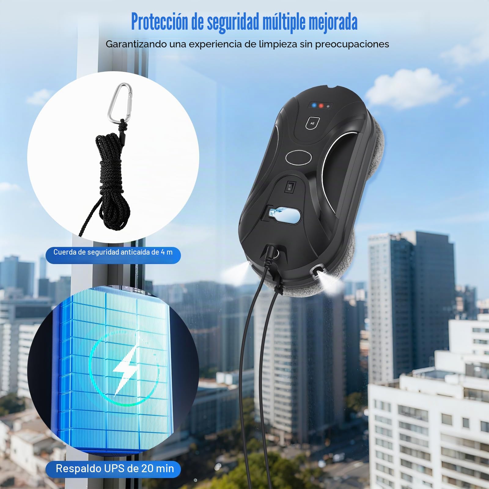 Robot Limpiacristales,5600pa Limpiacristales Electrico Ventanas Con Pulverización De Agua,3 Modos De Limpieza,Detección Inteligente De Bordes, Robot Limpia Cristales Para Grandes Ventanales Exteriores