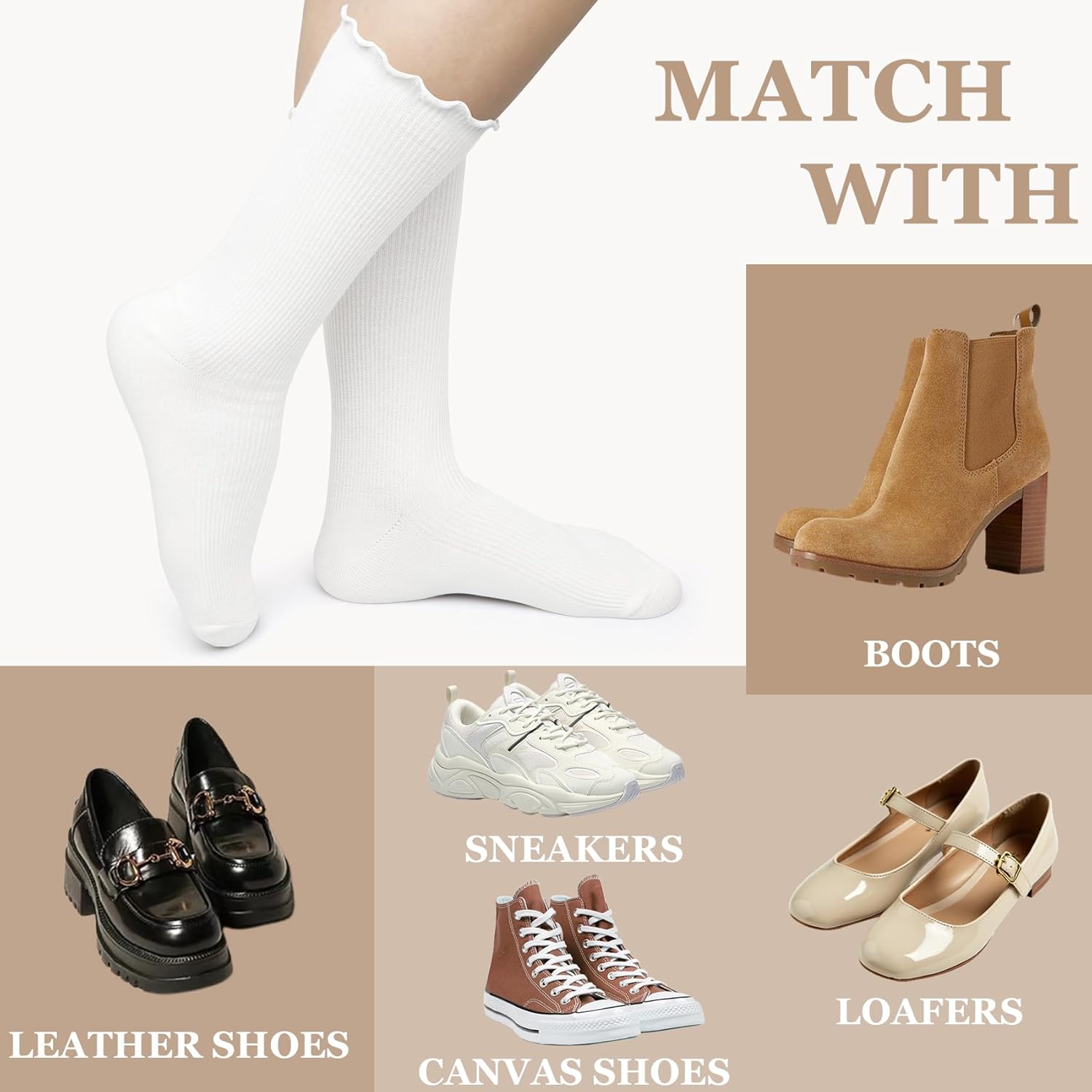 Justay 6足 フリルソックス ソフト キュート フリル ターンカフ ロング カジュアル スラウチ コットン クルーソックス 女