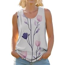 Beach Vacation Shirts for Women Sleeveless Floral Graphic Tees Crewneck Tops Boho Summer Casual Loose Clothes