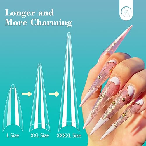 Miniatura 2 de Quaferen Puntas de uñas de aguja extralargas 4XL, 300 puntas de uñas transparentes para uñas acrílicas profesionales, puntas de uñas de media