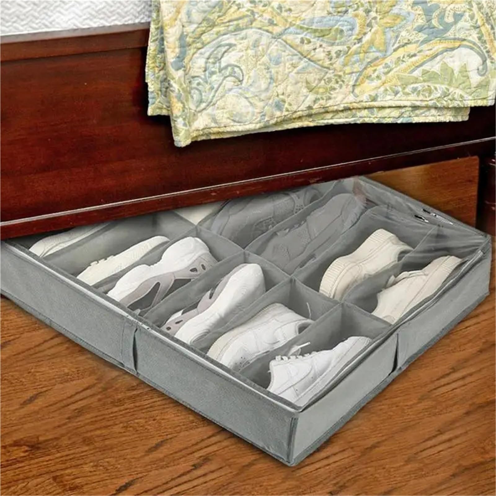Organizzatore Di Scarpe Sotto Il Letto 2 pezzi pieghevoli sotto il letto, organizer for riporre le scarpe, in tessuto non tessuto, con finestra trasparente, for scarpe salvaspazio Per Riporre Le Scarp