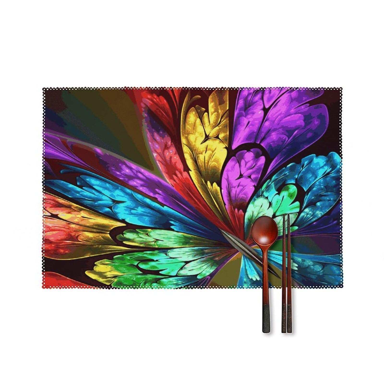Rainbow Butterfly Placemats Set of 4 Canvas Place Mats Non-Slip Heat Resistant Table Mats Washable Waterproof Placemat Wipeable Tablemats for Kitchen Dining Decor Place Mat