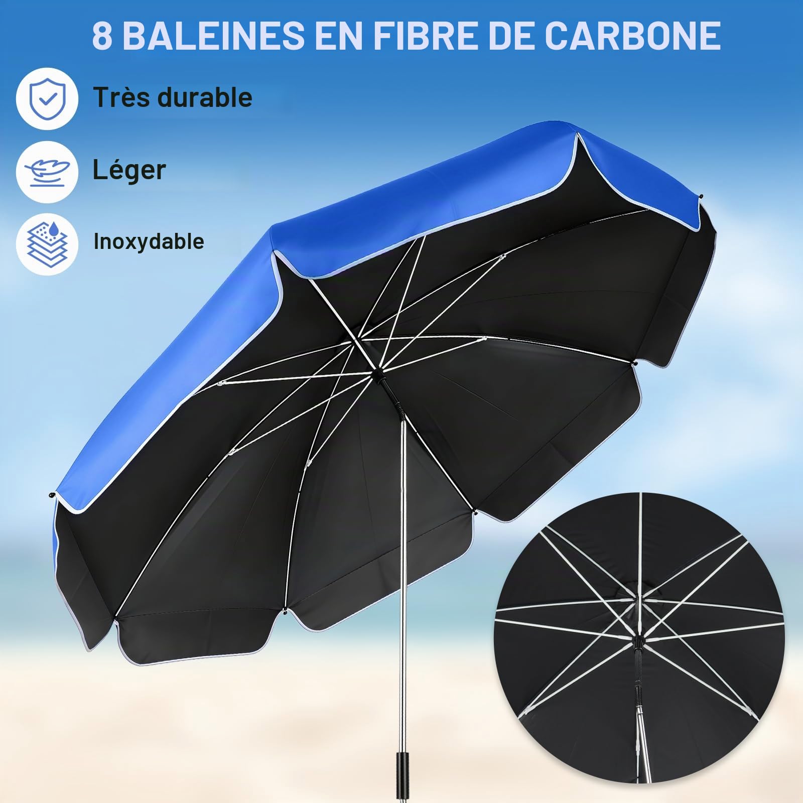 panthem Lot de 2 parasols de plage pour chaise avec support de serrage, UPF 50+ réglable à 360°, parasol de plage compact pour chaise de plage, chaise longue, chaise de camping, fauteuil roulant