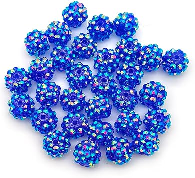Sparkly Resin Beads, 12mm Rhinestone Ball Beads, Multi-Color Pack, 80-Piece Set Blue 01