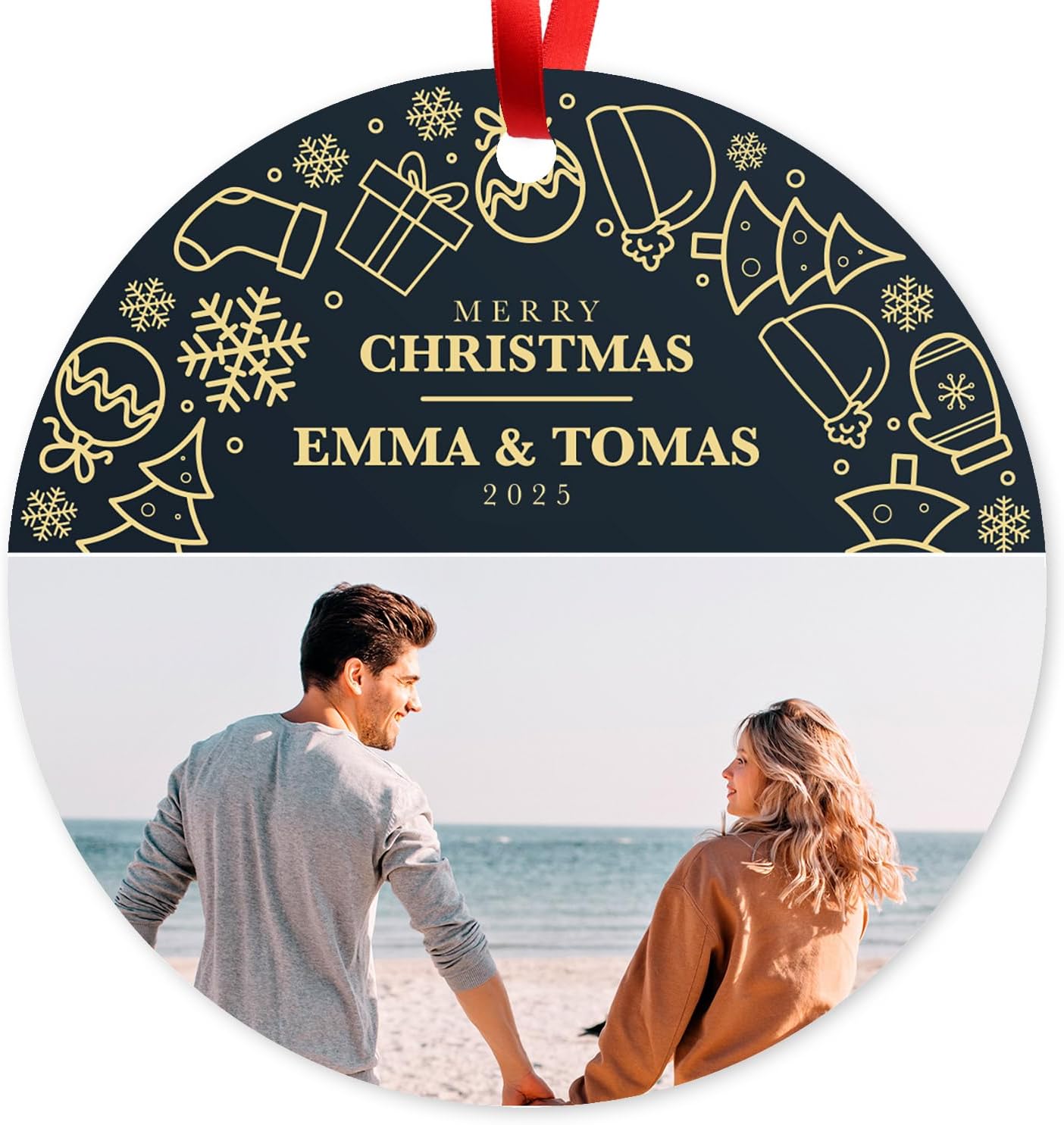 Personalized Christmas Ornament, Custom Image Photo and Name Christmas Tree Decoration 2025 Velvet Pouch Included, Large Round Ornament
