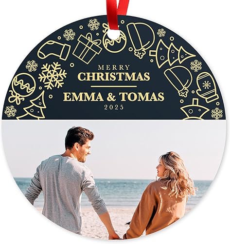 Adorno de Navidad personalizado, foto personalizada con imagen y nombre, decoración del árbol de Navidad 2023, bolsa de terciopelo Soul Décor