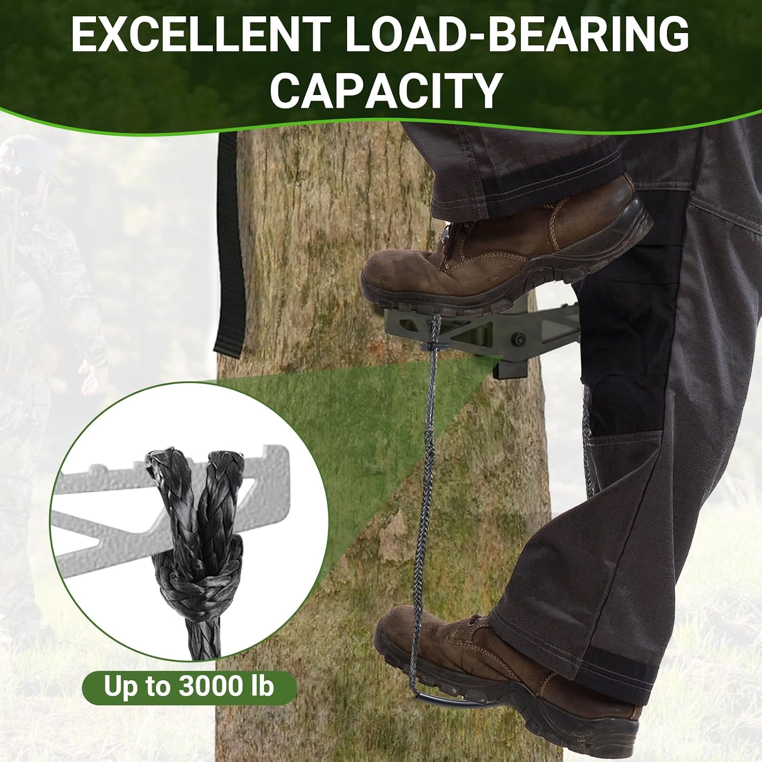 2 Pack Climbing Stick Aider for Hunting, Upgraded 3000 lb Capacity Cable Aiders for Climbing Sticks, Hand-Braided Lightweight Rope Ladder Tree Stand Step