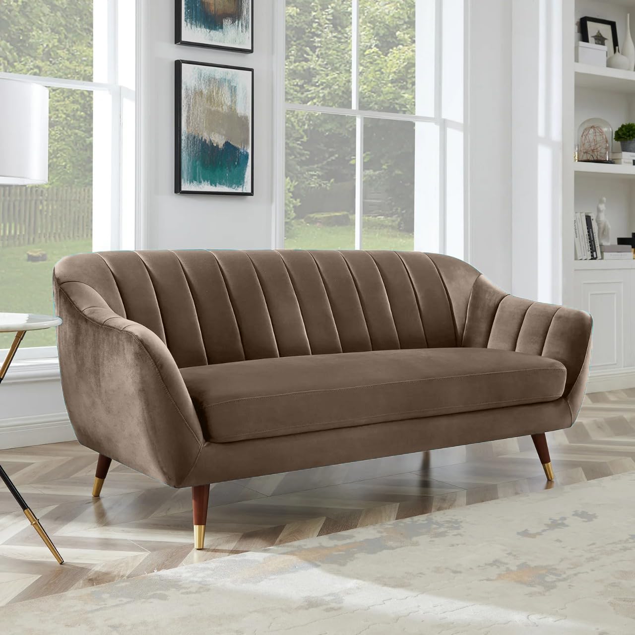 AMATA Marino 3 Seater Sofa Camel Suede Velvet Sofa Set with Two Cushions Perfect for Home Office Guests Living Room (01 Camel, 3 Seater)(3 Year Warranty)