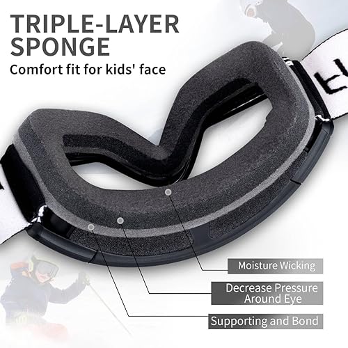 Vista 46 de Freela Gafas de esquí y snowboard para niños pequeños (3-14) jóvenes anti niebla anti UV gafas niñas niños equipo de esquí de nieve