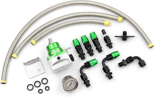 Miniatura 10 de Kit de regulador de presión de combustible EFI universal ajustable con manómetro de presión de combustible de 0-160 psi y kit de conectores de Azul