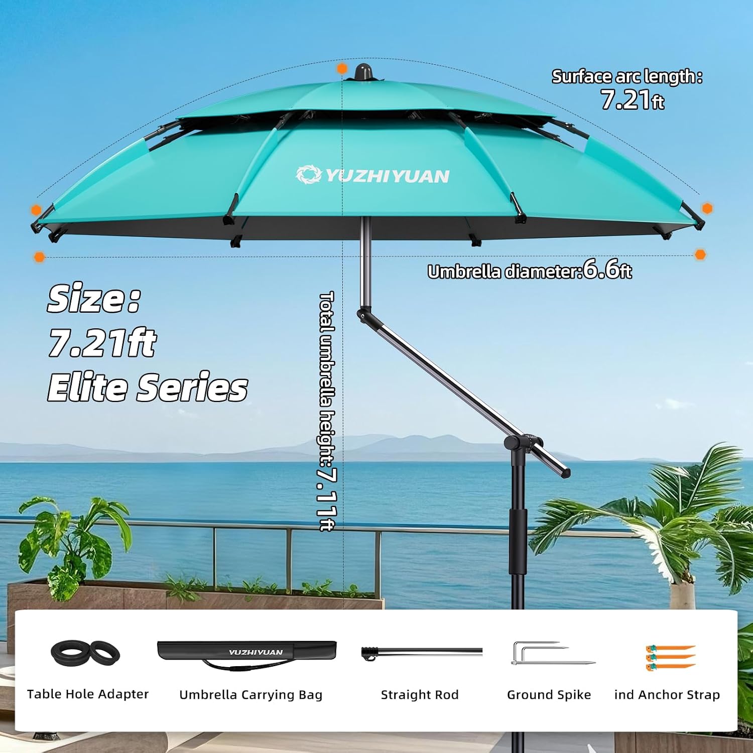 Outdoor Umbrellas for Patio 7.2/7.8/8.5FT Patio Table Umbrella with Tilt, UPF50+ UV Protection, High Black Coated, with Carry Bag, Great for Beach, Camping, Picnic, Backyard