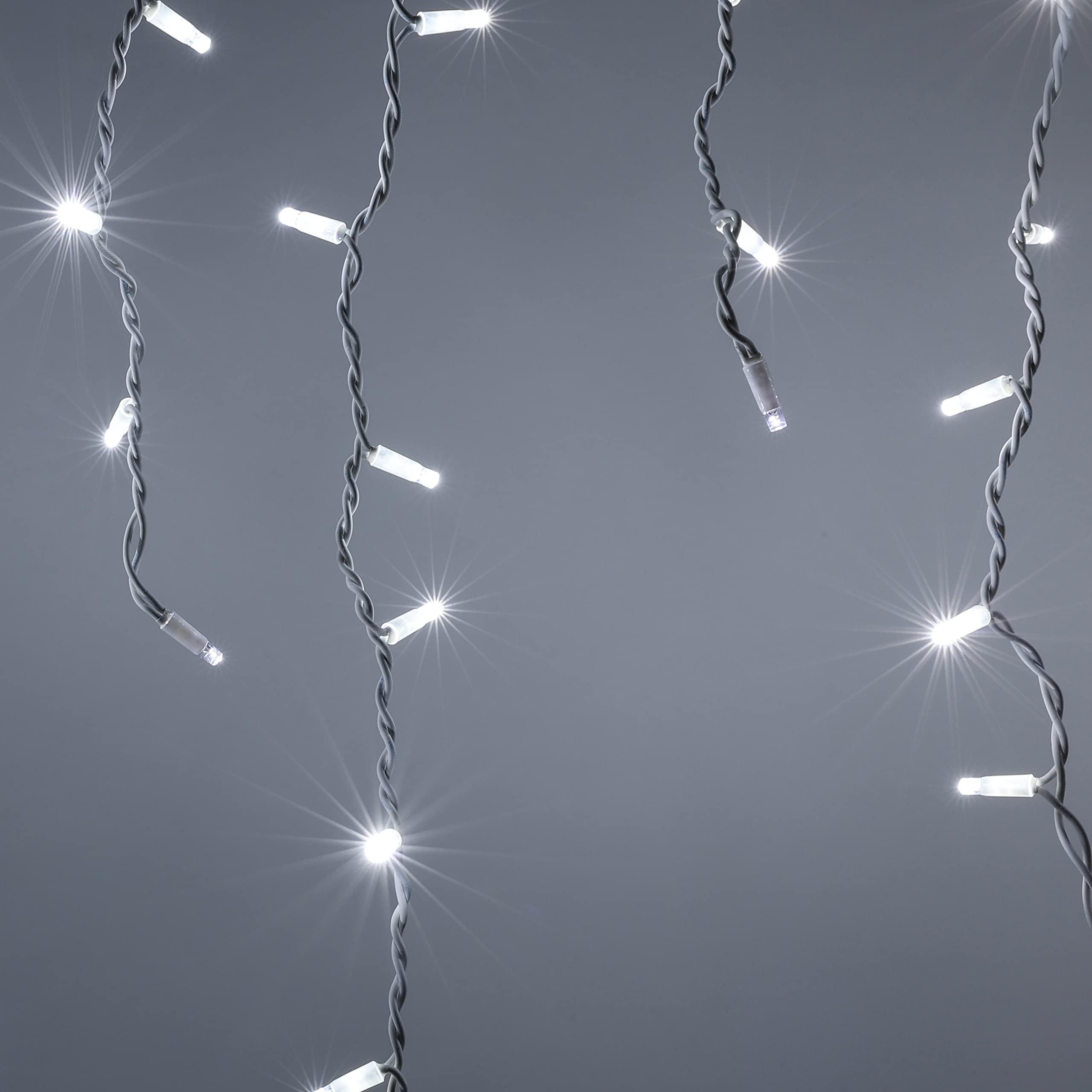 Cascade Chaîne Stalactite à pluie avec MaxiLed et Flash pour usage extérieur intérieur professionnel avec pendentif plus long de 70 cm en enveloppe (5 mètres avec 200 Led, blanc glace avec flash blanc