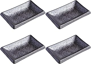 4 Inch Ceramic Sauce Dish Japanese Seasoning Dishes Rectangular Sushi Dipping Bowl Appetizer Plates Serving Snack Dishes for Home Kicthen (4Pack, Dark Brown)