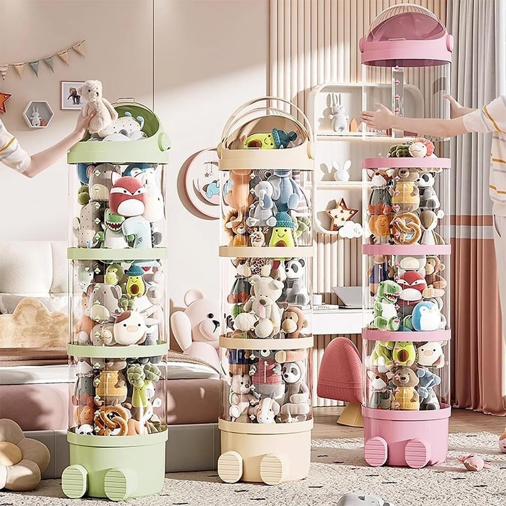 Tube De Rangement Transparent Pour Peluches Et Jouets - Avec éclairage LED, Design Empilable, Double Ouverture - Gain De Place Salon Ou Chambre