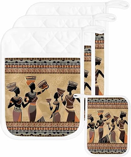 Juego de 3 soportes para ollas de cocina para mujer africana, antideslizantes y aislantes de calor, juego de agarraderas de tela de toalla con