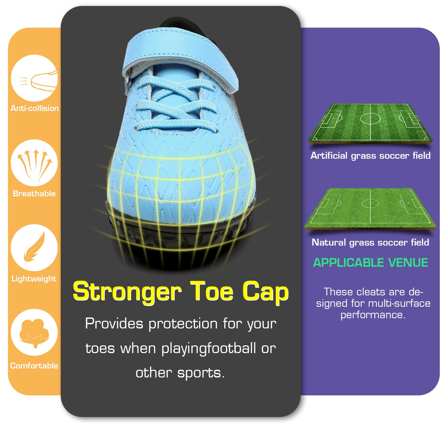 PiDaGlobal Scarpe da Calcio Bambini Ragazzi con Tacchetti Bassi Scarpe da Calcetto Futsal e Allenamento per Interno/Esterno - Antiscivolo Junior