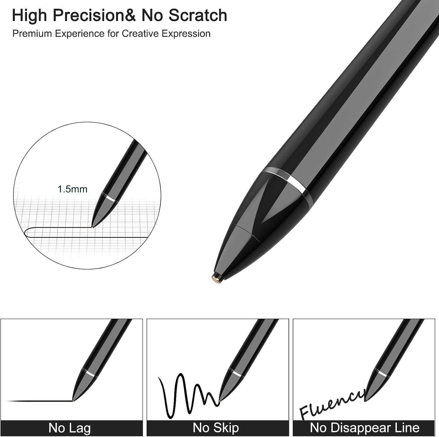 Stylus Pens for Touch Screens, Drawing Stylist Compatible with iPad Generation Air Pro Mini iPhone Galaxy Kindle Fire Surface Android Tablets Phones Alternative Pencil Digital Smart Styluses (Black)