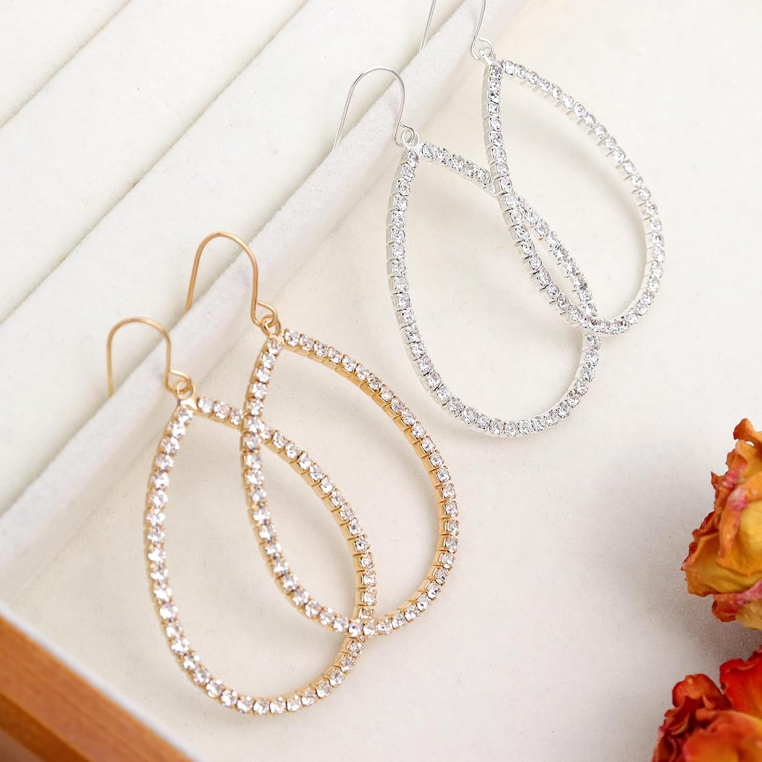 Sonateomber Gold Silver Teardrop Dangle Drop Earrings for Women, Large Statement Sparkly CZ Rhinestone Oval Hoop Earings Prom Wedding Accessories Fashion Jewelry Gift - Image 7