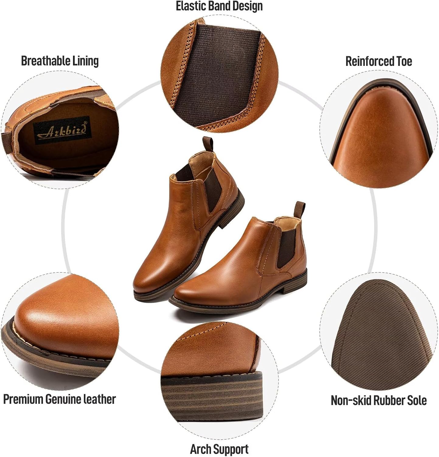Arkbird Chelsea Boots for Men Genuine Leather Oxford Casual and Formal Ankle Dress Boot