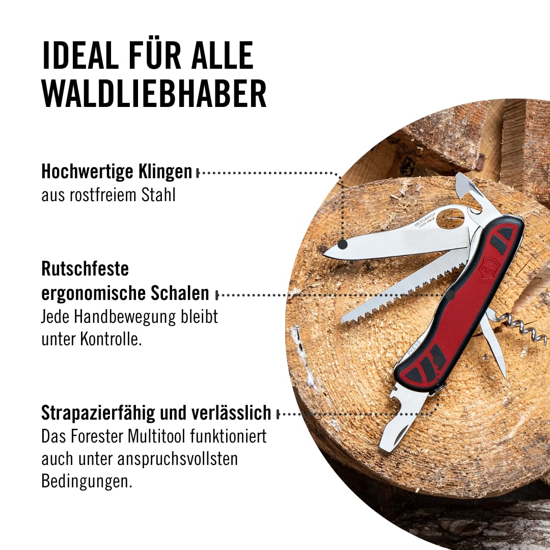 Victorinox Schweizer Taschenmesser Forester M, 10 Funktionen, Multitool mit Großer Klinge, Dosenöffner, Schraubendreher 3 mm, Einhand, Rot/Schwarz