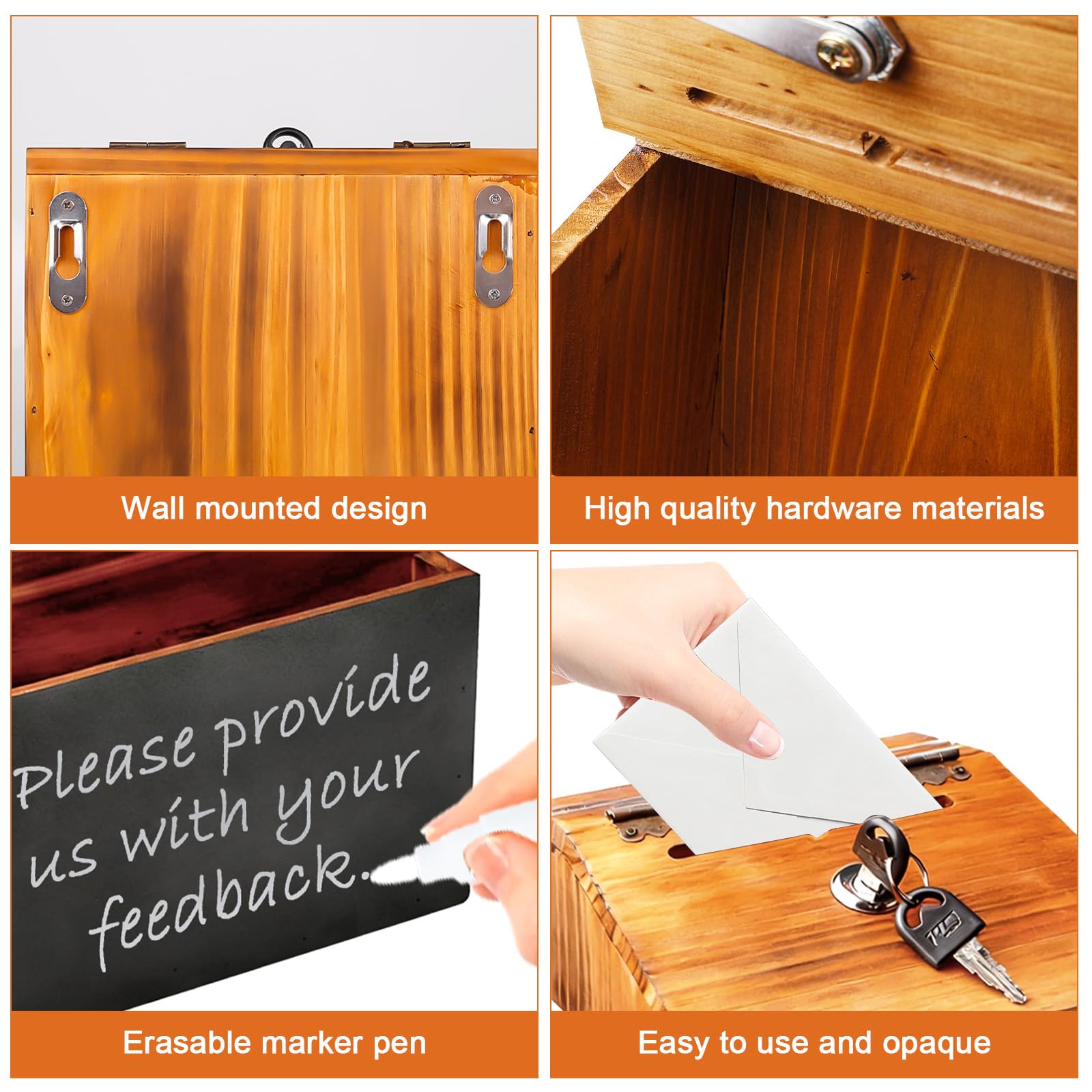 Holz Vorschlagsbox, 20.3*15*27cm Spendenbox Abschließbar m it 8-Farben-Tafelstift und nichtmagnetischem Tafelwischer, Briefkasten Holz für Schule, Büro, Krankenhaus, Vorschlag, Spende, Stimmzettel