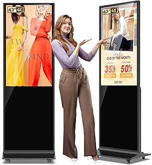 JASZDOT 43 Inch Digital Signage Display, LCD Screen Digital Kiosks & Interactive Displays 4K Totem Floor Standing Auto AD Player with USB/HDMI/WiFi Android OS