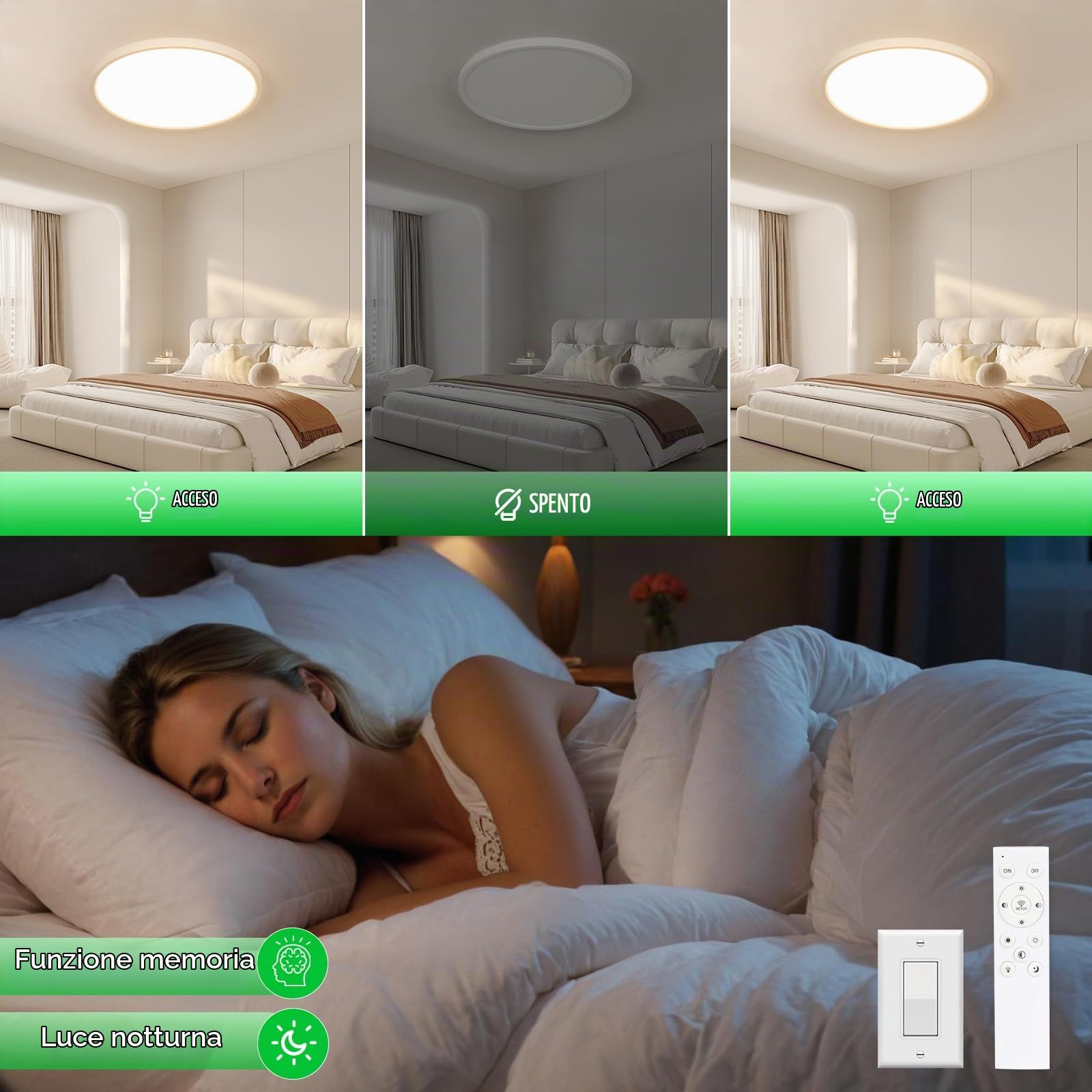 OTREN Plafoniera LED Soffitto Dimmerabile 48W 40CM Lampadario con Telecomando, Modalità Notturna e Memoria, 3000K–6500K, IP44 Impermeabile per Camera da Letto, Cucina e Bagno