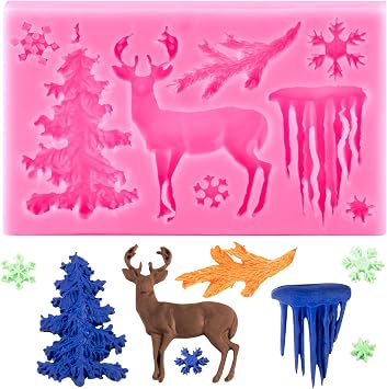 3D Xmas Christmas Cake Chocolate Mould Baking Mold Tree Snowman Silicone Fondant Shape Pink