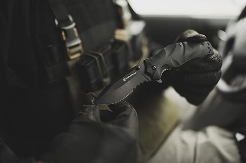 Miniatura 7 de Smith & Wesson Black Ops Recurve - Cuchillo de apertura asistida SS de 8 pulgadas con hoja de punta de caída de 3.5 pulgadas y mango G10 para