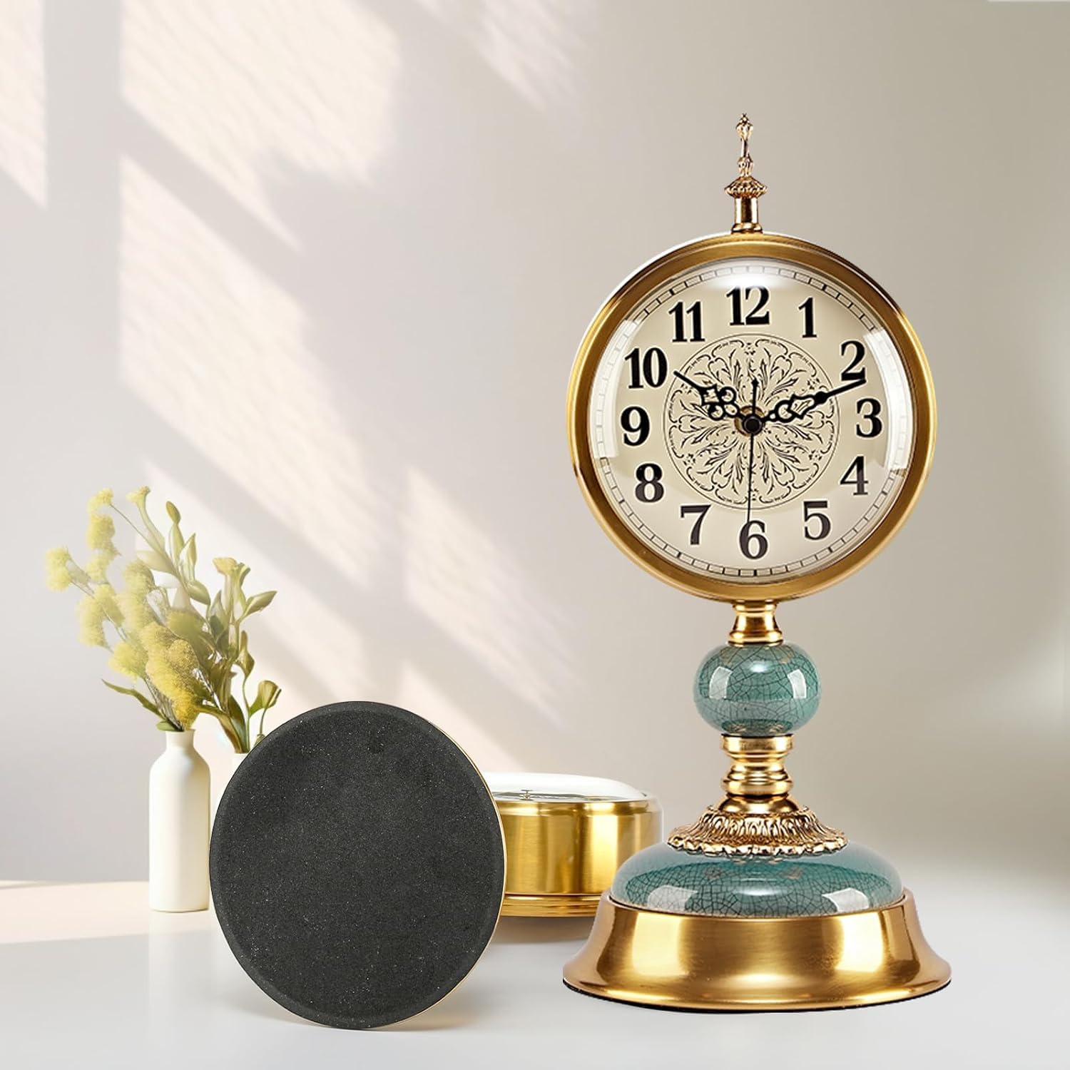 Vintage Tischuhr Standuhr, Antike Metall Schreibtischuhr Batteriebetrieben, Retro Stille Tischuhren ohne Ticken für Kaminsims Regal Wohnzimmer Tischdekoration Schlafzimmer Wohnzimmer Büro