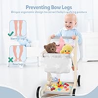 Vista 4 de Asweets Andador de Bebé de Madera 2 en 1 para Empujar y Jalar Cochecito de Muñecas, Carrito de Compras Andador de Aprendizaje para Niños y Niñas