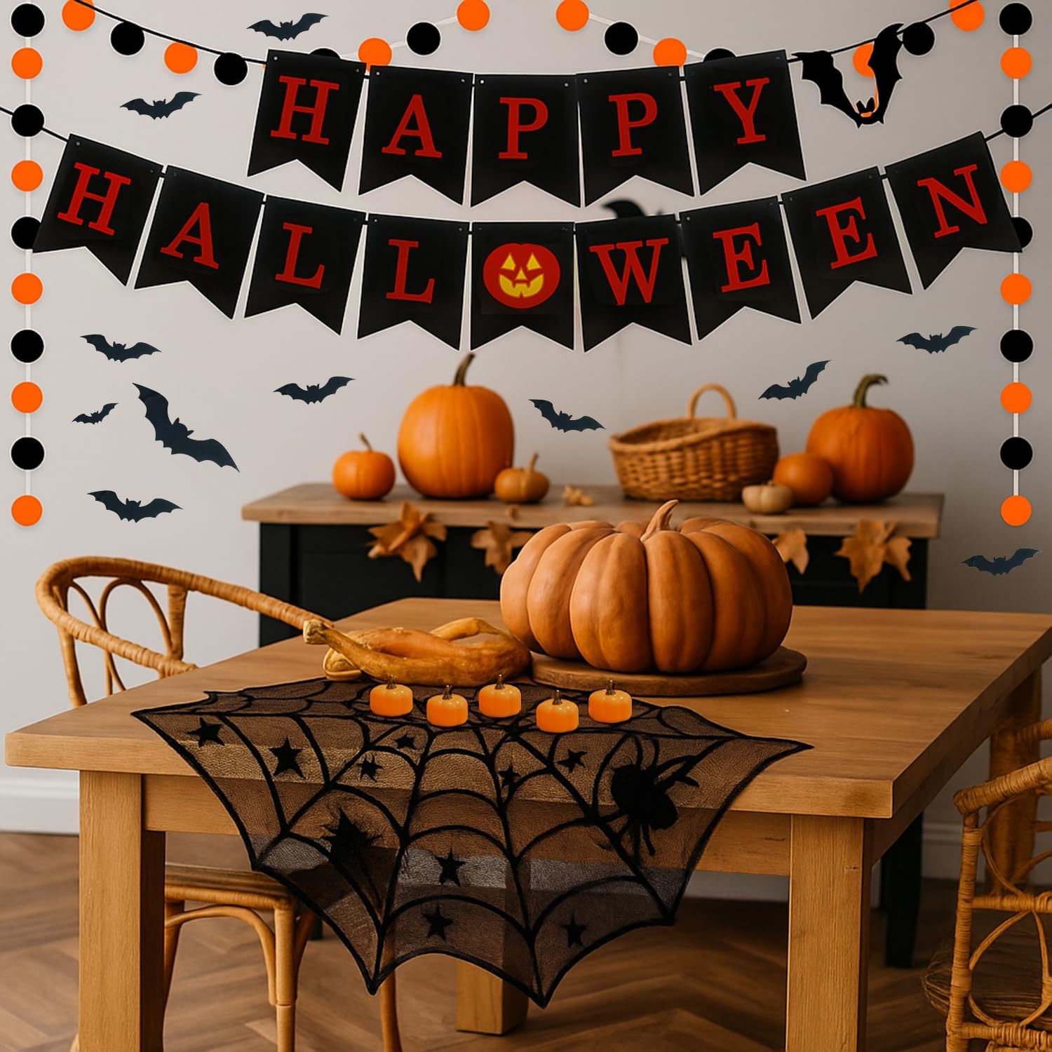 Glflickerow ハロウィンデコレーション インドアセット - パンプキンティーライトデコレーション ハッピーハロウィンバナー