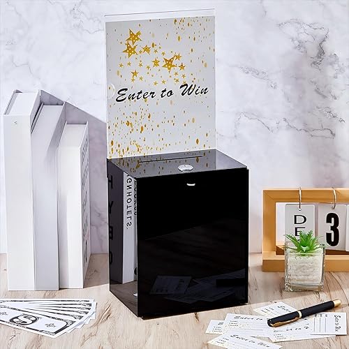 Miniatura 5 de Teling Caja de donación alta de acrílico con candado y placa de letrero, caja de sugerencias segura con placa de letrero y 100 tarjetas de boletos