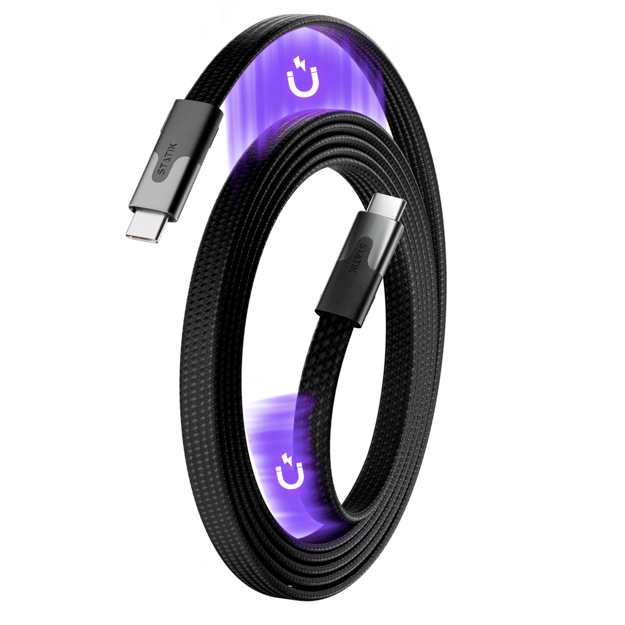 Statik MagStack USB C to USB C Cable, Magnetic Anti Tangle Flat Type C Charger Fast Charging Cord, Magnetic Charging Cable, Compatible with iPhone 16