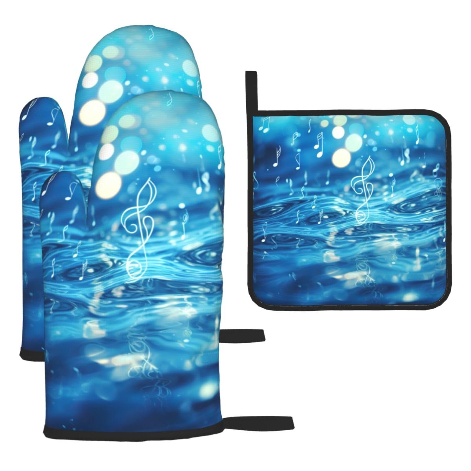 Yyoretp Black Bluemusic Print Oven Mitts And Potholders Bbq Gloves-Oven Mitts And Pot Holders For Cooking Baking