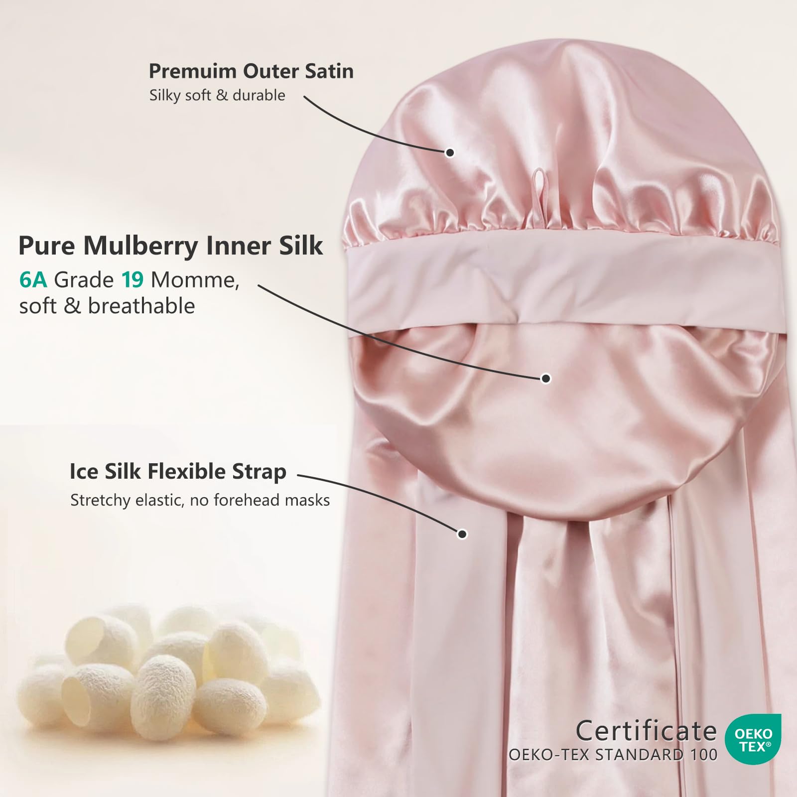 ZIMASILK 19 Momme Mulberry Silk Bonnet for Sleeping Women