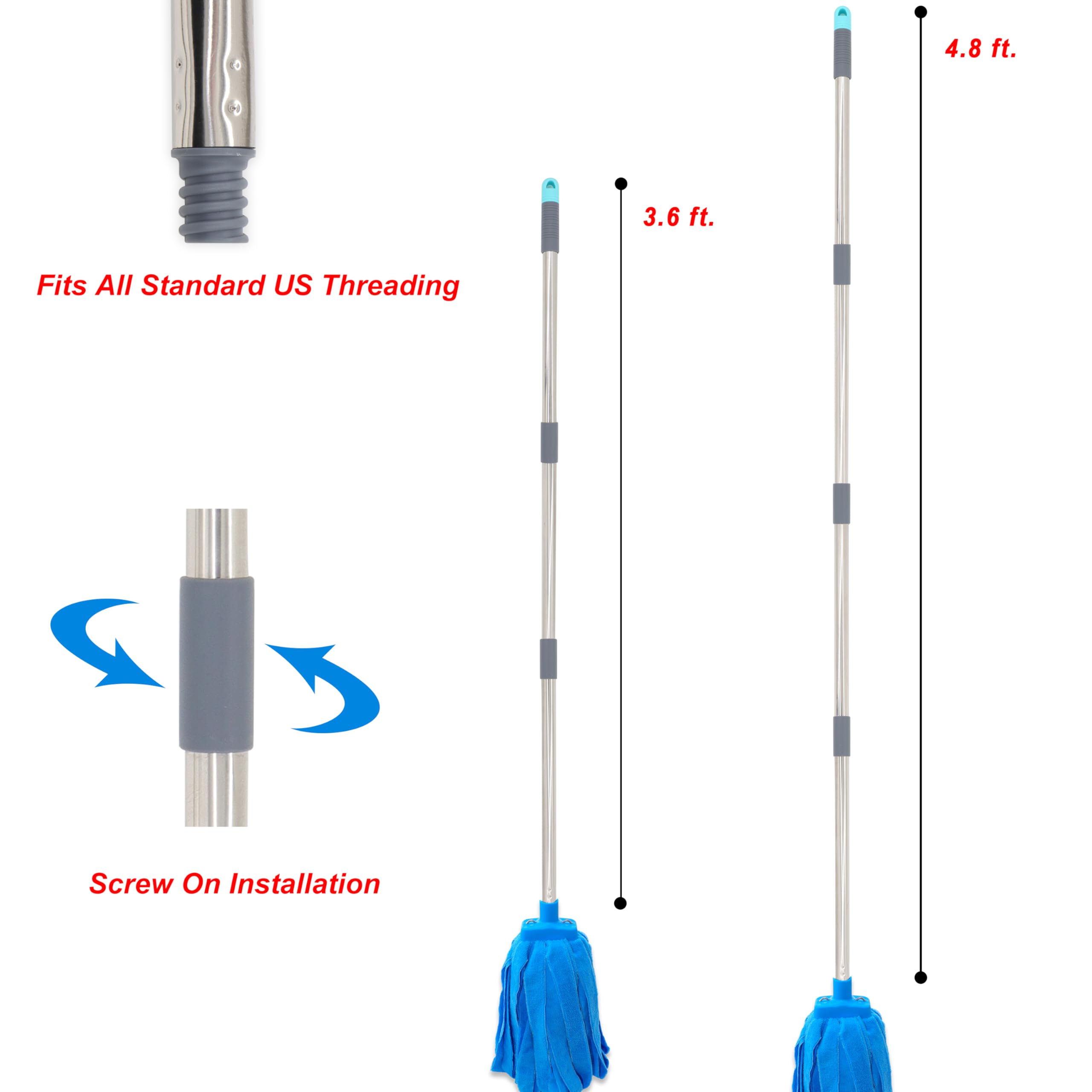 Mopa, un poste de acero inoxidable con dos cabezales de fregona de tela de microfibra azul